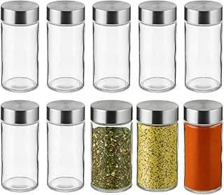 Kit 10 Porta Condimentos Inox Tempero Vidro Cozinha Potes Dosador Transparente Suporte Alumínio