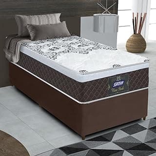 Cama Box Solteiro Colchão Molas Ensacadas com Euro IN New York Marrom,Branco 88x188x64cm