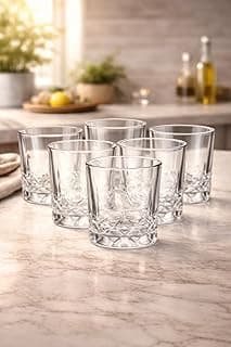 Jogo de Copos de Vidro 230ml, 6 Peças, Copo Transparente Resistente com Base Lapidada Estilo Diamante, Ideal para Água, Suco, Refrigerante e Drinks, Uso Diário, Lava-Louças
