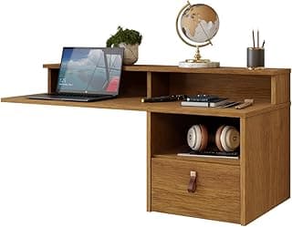 Escrivaninha Suspensa Parede 80cm com Gaveta Nichos Prateleira Home Office Mega Chicó (Nature)