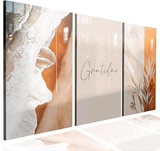Kit 3 Quadros Decorativos 'Gratidão' com Cores Neutras - Branco, Cinza e Laranja