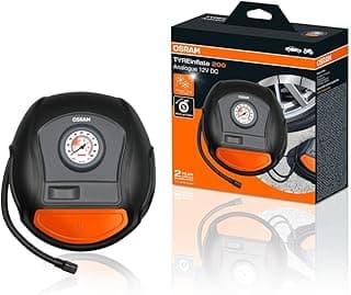Compressor de ar automotivo OTI200 12V 20W OSRAM, preto e laranja, com embalagem OSRAM