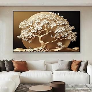 Quadro decorativo floral Árvore da Felicidade Eterna em ouro, moldura retangular, 60X90 cm