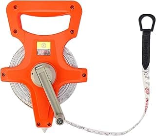 Fita métrica de fibra de vidro laranja QWORK 1,27 cm x 30 m, carretel aberto, medição dupla face