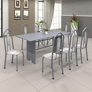 Conjunto de Mesa 180x75cm Tampo Granito com 8 Cadeiras Bianca Soma Móveis