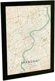 Quadro Decorativo A3 Mapa de Shanghai, China, Viagem e Turismo