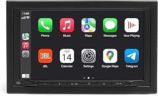 Sistema de áudio automotivo JBL Legend 700 2-DIN com tela sensível ao toque de 7 polegadas, ícones de aplicativos e logotipo da JBL