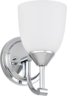 Arandela de parede cromada com vidro fosco branco, 24,4 cm A x 14 cm L