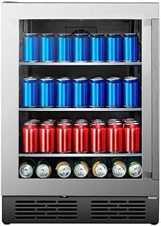 Adega/frigobar com capacidade de 152 litros, modelo HBL-14W1ANQRI, com garrafas de bebidas em três prateleiras.