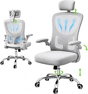 Cadeira de escritório ergonômica cinza com suporte lombar e regulagem de altura