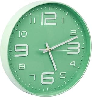 Relógio de parede analógico verde menta minimalista com números brancos em relevo