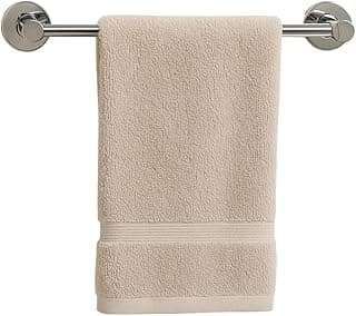 Toalha de rosto bege em suporte de aço inox polido 28cm para banheiro