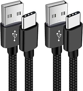 Cabo de carregamento USB-C preto com conectores USB-A e USB-C