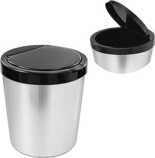 Cesto de lixo 10 litros com tampa click, tampa preta e corpo prateado, fundo branco.