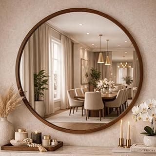 Espelho decorativo redondo Lopazzi 80x80cm marrom para sala de jantar