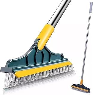 Vassoura multifuncional angular verde e amarelo para limpeza de pisos e cantos