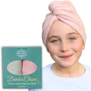 Toalha de cabelo infantil 100% viscose de bambu, conjunto de dois, cor rosa, Birch Bay