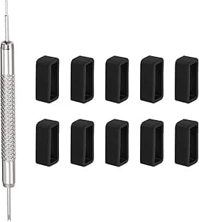 Generic 10 peças de pulseira de relógio 16 mm suporte de relógio de borracha retentor de anéis de fixação com ferramenta de barra de mola para reparo de pulseira de relógio, preto