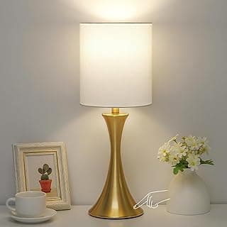 Candeeiro de cabeceira dourado com controle de toque para quarto, luminária de mesa regulável de 3 vias com sombra branca, luminária de mesa moderna para sala de estar, luminária de mesa minimalista