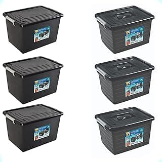 Kit 6 caixas organizadoras pretas 56 e 30 litros com tampa e trava Arqplast