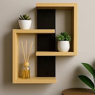 Prateleira de Parede Estilo Industrial em Madeira Duas Cores 50x44cm | Flutuante Moderna | Sala Quarto Cozinha | Instalação Sem Furos | Minimalista | Decoração | Loft Hall – by Ateliê TH Wood Art