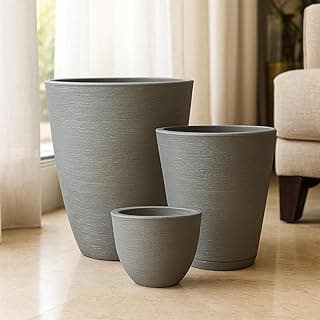 Kit 3 Vasos Para Plantas Polietileno Grafiato Luxo Cinza Chumbo