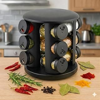 Organizador de temperos giratório com 12 potes de vidro para cozinha, fácil acesso rotativo