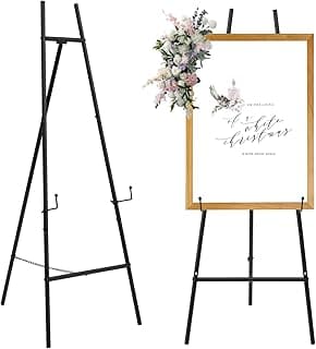 Cavalete de metal preto com corrente para espelho e quadro, ajustável, 58 polegadas, para casamentos e artes.