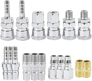 Kit de acessórios para compressor de ar com 18 peças em aço inoxidável e conectores dourados