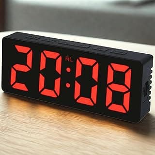 Relógio de Mesa Digital Display LED Vermelho com Luz Noturna e Despertador Preto Alimentação Via Cabo