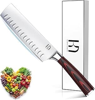 Faca de chef Nakiri japonesa profissional KnifeSaga, aço inoxidável alto carbono, cabo vermelho e preto, 17,8 cm