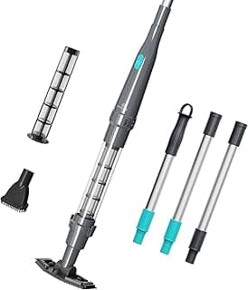 Aspirador portátil para piscinas pequenas, cinza escuro com acessórios, fundo branco