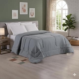 Edredom cinza dupla face liso micropercal 400 fios cama de casal