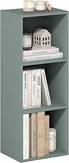 Furinno Prateleira de livros LUDER, estante de livros de 3 cubos, 23,5 x 30,5 x 80 cm, para sala de estar, quarto, escritório em casa, verde sálvia