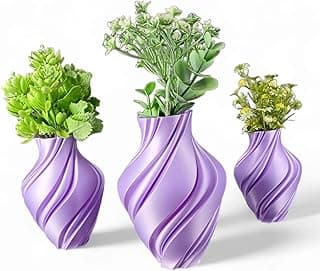 Conjunto de 3 Vasos Decorativos Minimalistas Espiral Lilas com Plantas