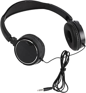 Fone de ouvido dobrável preto com fio, conector estéreo de 3,5 mm