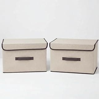 Kit 2 Caixas Organizadoras com Tampa Dobráveis 36x23x23 em Tecido Respirável com Alça (Bege)