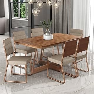 Conjunto sala de jantar Charlotte Carraro com 6 cadeiras nogal e rose