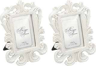 Dois mini porta-retratos brancos barrocos de 6x4 cm para decoração de casamento e casa