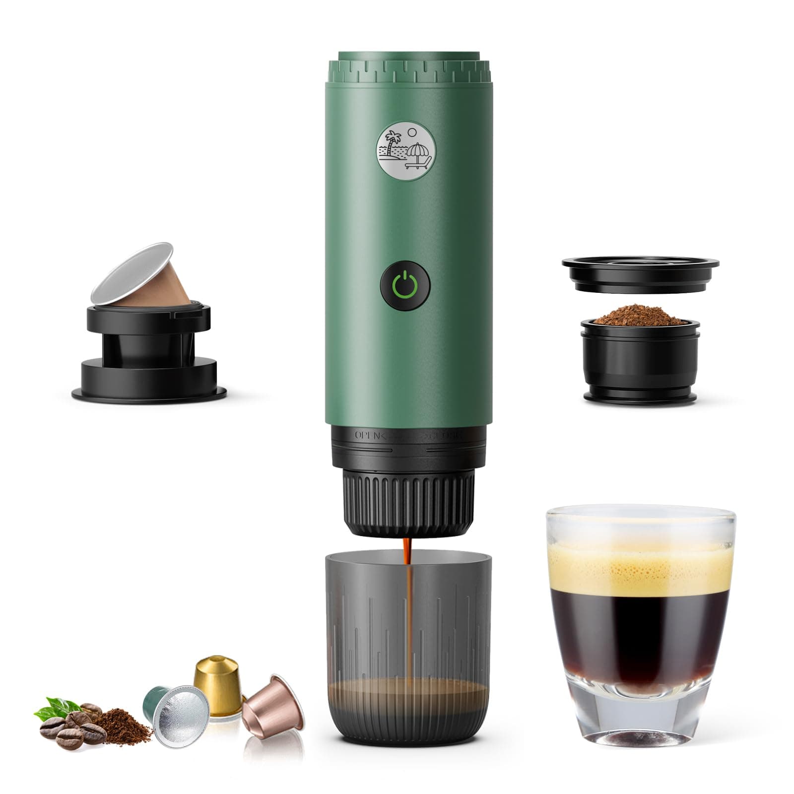 Máquina de café expresso elétrica portátil, cafeteira de viagem para acampamento, cafeteira de carro autoaquecimento com USB-C, com café moído e cápsula NS e cápsula DG para trailer, caminhadas