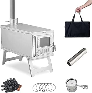 Fogão portátil de acampamento para acampamento, pesca no gelo, churrasqueira, caminhadas, viagens, fogão a lenha portátil com chaminés de 21 cm