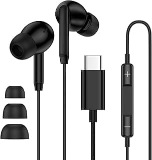 Fone de ouvido Android para Samsung Galaxy S25 Edge S24 S23 Ultra FE A56 A36 A16 A17 Fones de ouvido com fio USB C, cabo trançado tipo C, fone de ouvido com microfone e cancelamento de ruído para