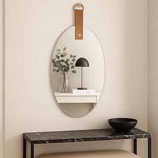Espelho decorativo oval moderno com alça de couro 20x30cm para decoração sofisticada