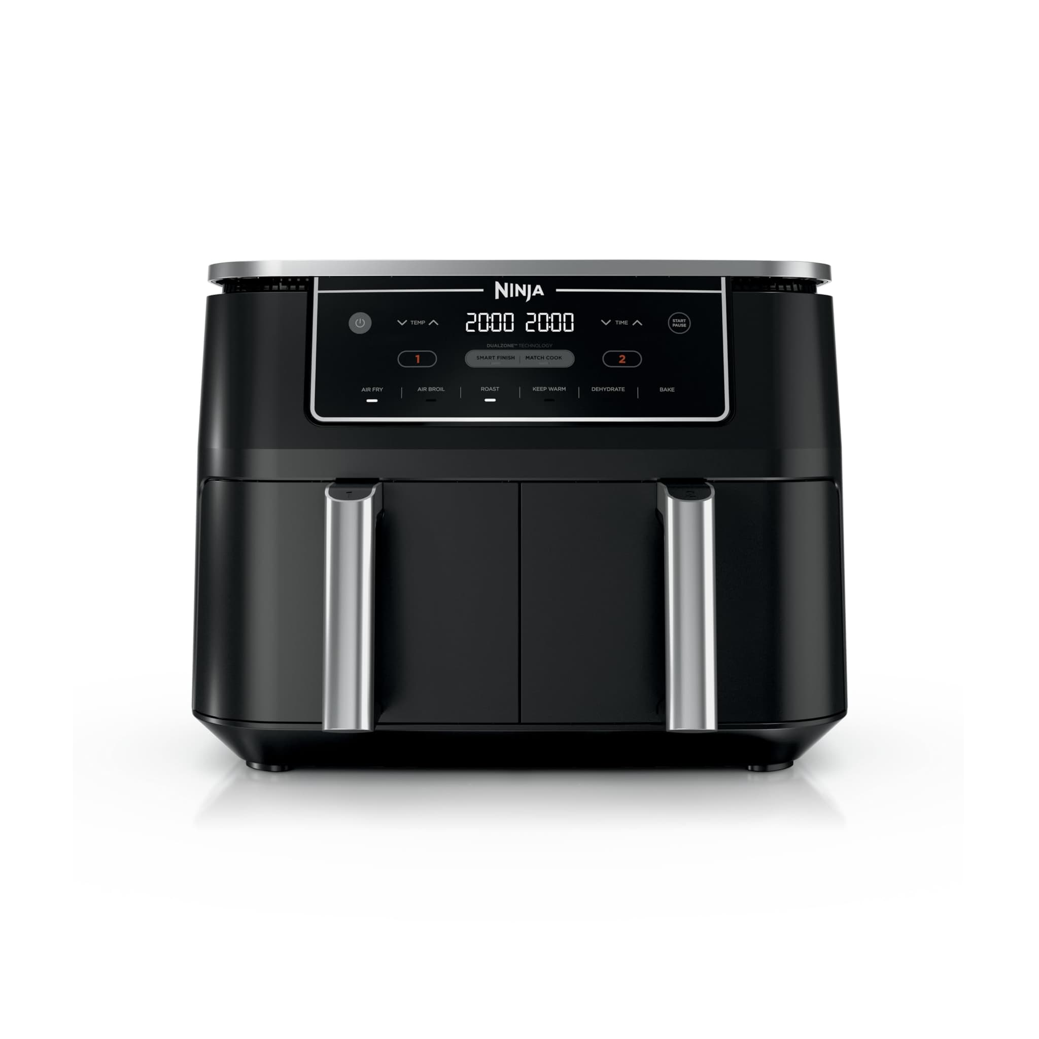 Fritadeira Elétrica Air Fryer Ninja DZ302 Foodi Dualzone Smart XL 10 Qt 9,5 l Preto com Detalhes Prateados 2 Cestas Independentes