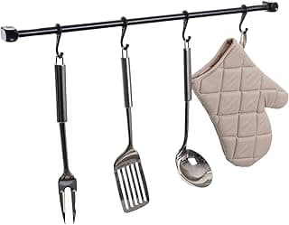 Barra organizadora de utensílios de cozinha 60 cm com 4 ganchos em aço preto