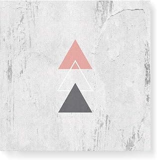 Quadro decorativo em tela canvas com triângulos rosa, cinza e branco em fundo cinza