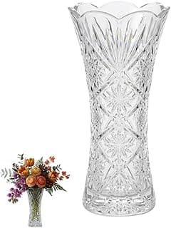 Vaso de vidro transparente lapidado decorativo de 24 cm com padrão geométrico, ideal para centro de mesa e arranjos florais estilo boho chic