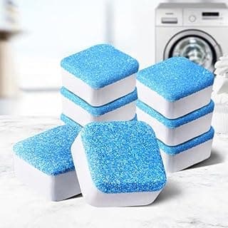 Kit de pastilhas de limpeza para máquina de lavar roupa e lava-louças, 12 unidades, azul e branco.