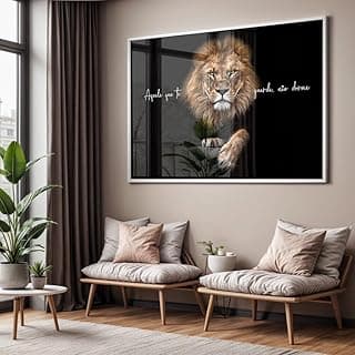Quadro decorativo leão preto moldura acrílico sala