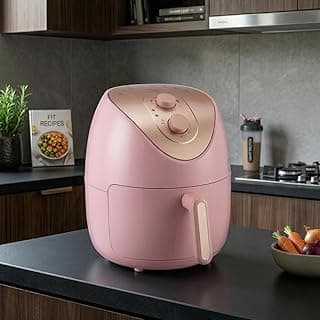 Fritadeira de ar rosa de 4 litros com controle de temperatura e timer